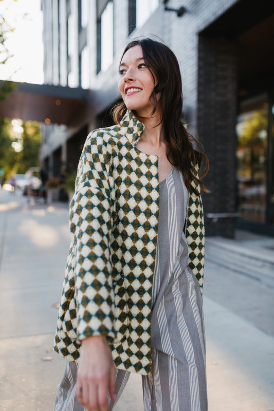 Portuguese Wool Pieper in Sage and Mustard Check - S and XXL Left