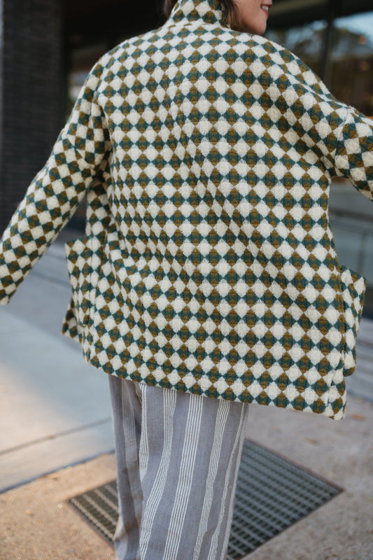 Portuguese Wool Pieper in Sage and Mustard Check - S and XXL Left