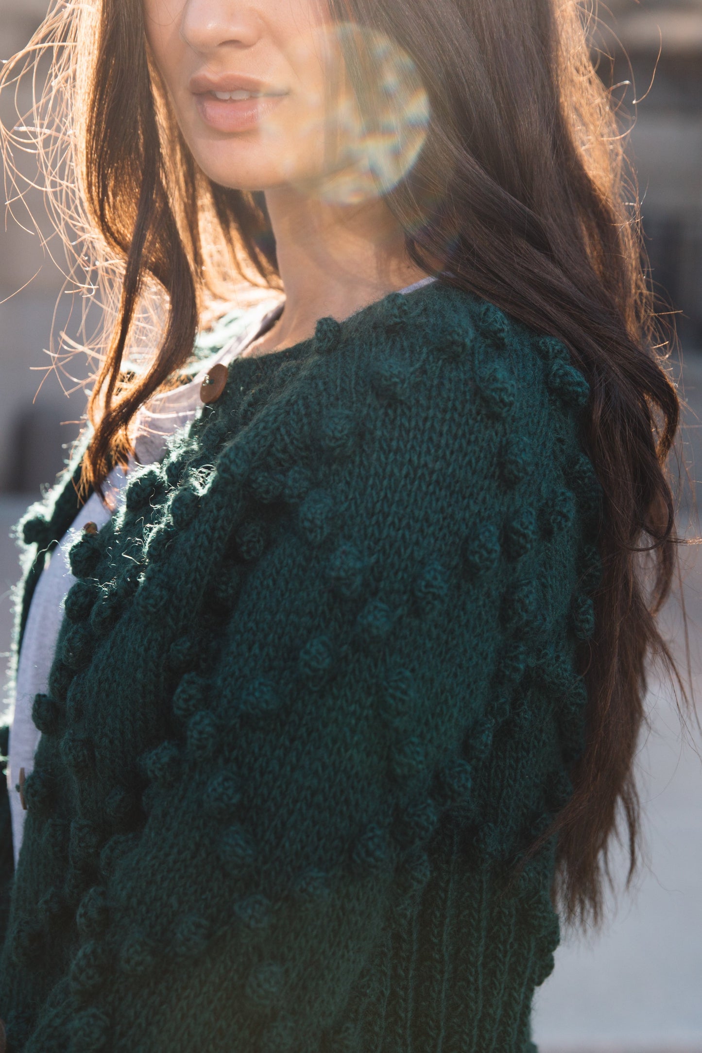 Hand Knit Nepali Wool Jill Sweater in Heather Green - Pre-Order 1/30