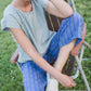 Katie Handwoven Cotton Periwinkle and Silver Separates - M Cropped Pants