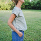 Katie Handwoven Cotton Periwinkle and Silver Separates - M Cropped Pants