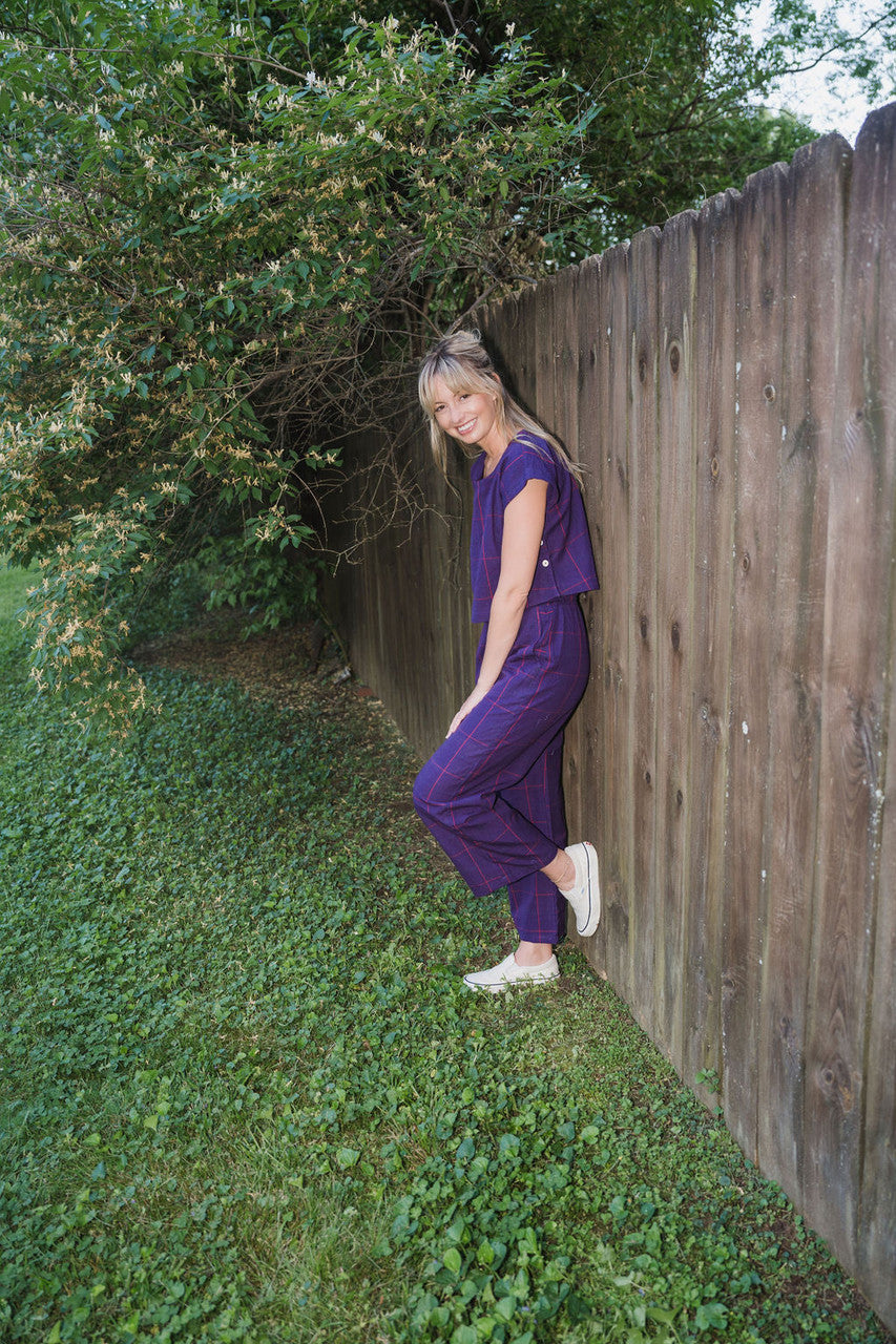 Katie Handwoven Cotton Set in Plum Set - XS Pants, S M and XL Shirt