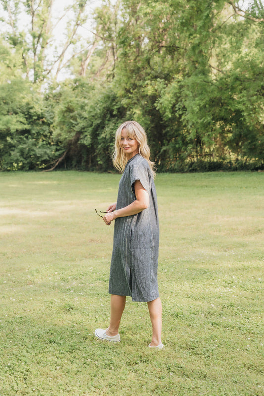 Paula Handwoven Cotton Tunic Dress in Midnight Chambray - Pre-Order 2/30