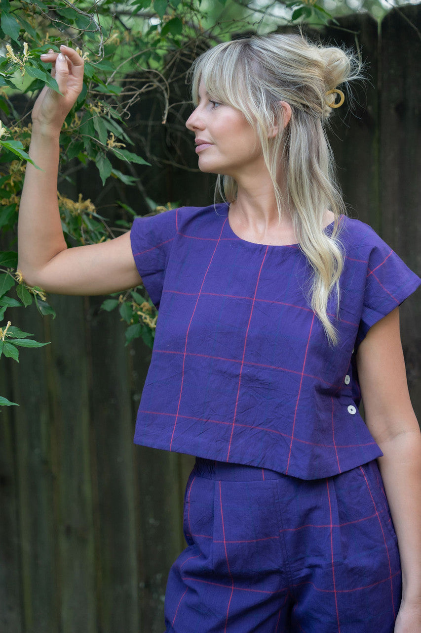 Katie Handwoven Cotton Set in Plum Set - XS Pants, S M and XL Shirt