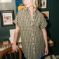 Paige Handwoven Cotton Relaxed Shirt Dress in Green Gingham