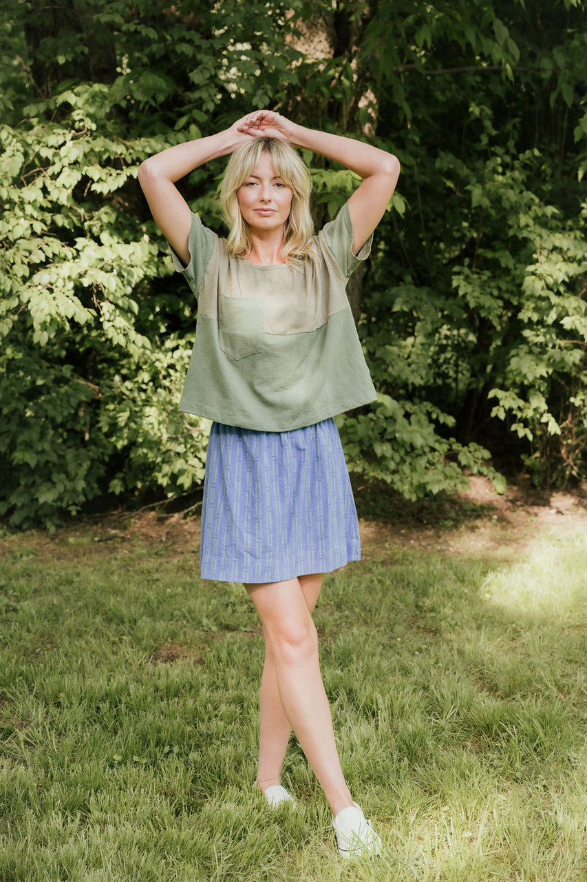 Mila Handwoven Cotton Mini Skirt in Periwinkle and Kelly Green - Pre-Order 2/30