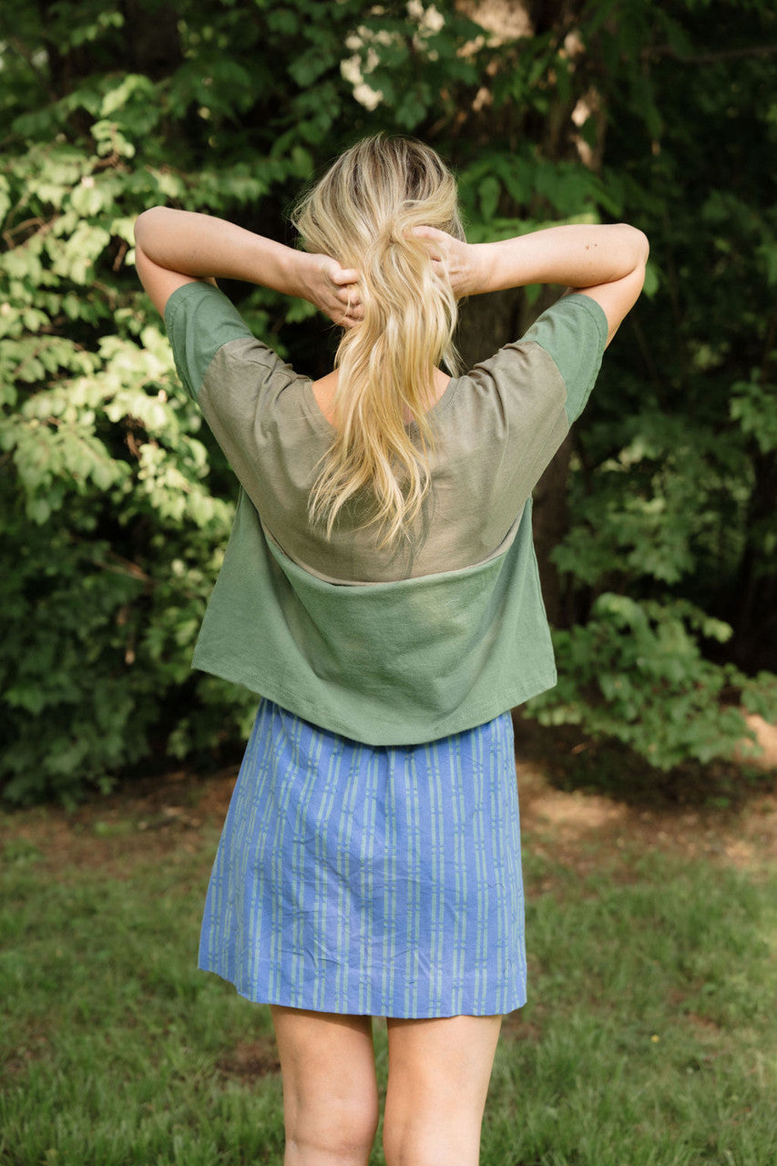 Mila Handwoven Cotton Mini Skirt in Periwinkle and Kelly Green - Pre-Order 2/30