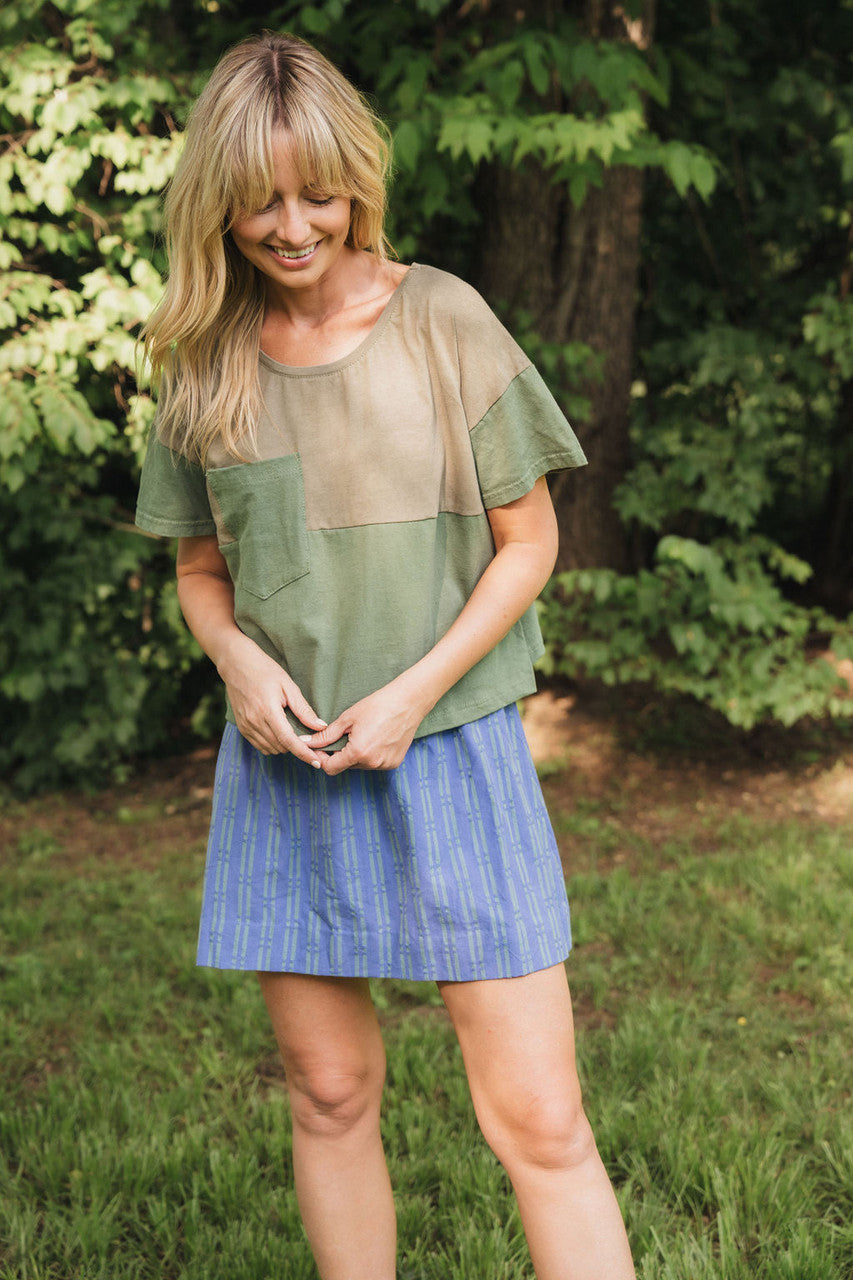 Mila Handwoven Cotton Mini Skirt in Periwinkle and Kelly Green - Pre-Order 2/30