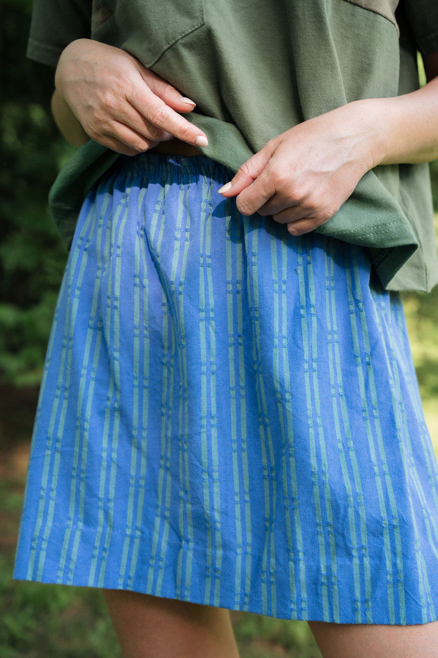 Mila Handwoven Cotton Mini Skirt in Periwinkle and Kelly Green - Pre-Order 2/30