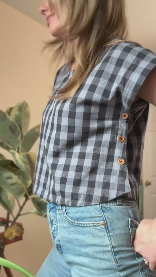 Katie Handwoven Cotton Shirt in Navy Gingham