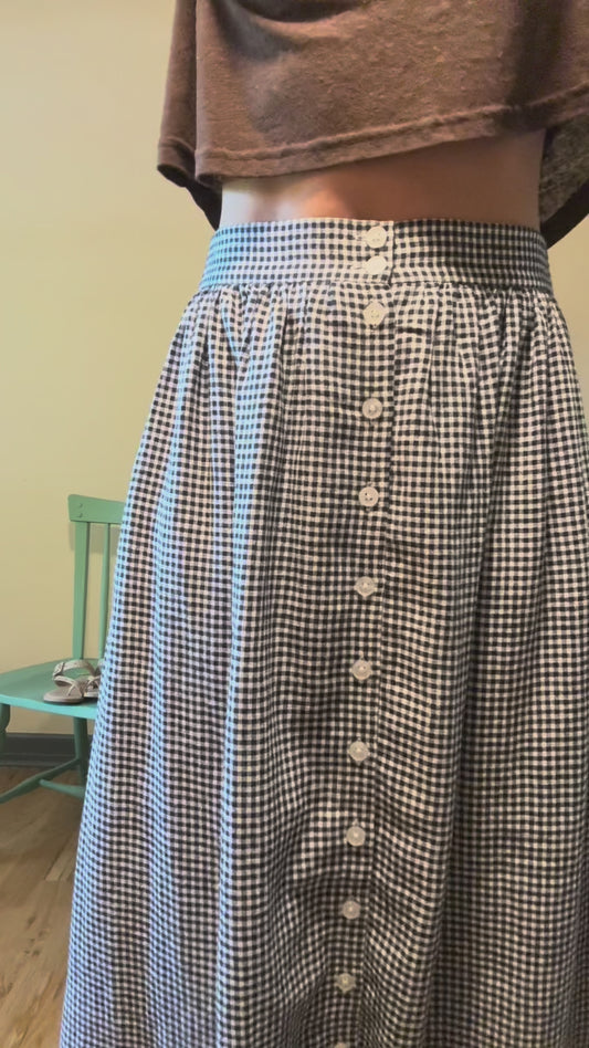Perry Gathered Midi Skirt in Black and White Gingham Made to Order