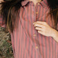 Paige Handwoven Cotton Relaxed Shirt Dress in Mauve and Dust Stripe Made to Order