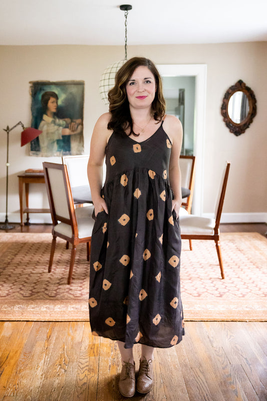 Silk Faro Dress in Brown Made to Order
