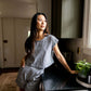 Handwoven Cotton Katie Crop Pants in Blue and White Pin Stripe