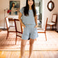 Handwoven Cotton Katie Crop Pants in Blue and White Pin Stripe