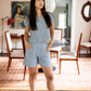 Handwoven Cotton Katie Crop Pants in Blue and White Pin Stripe