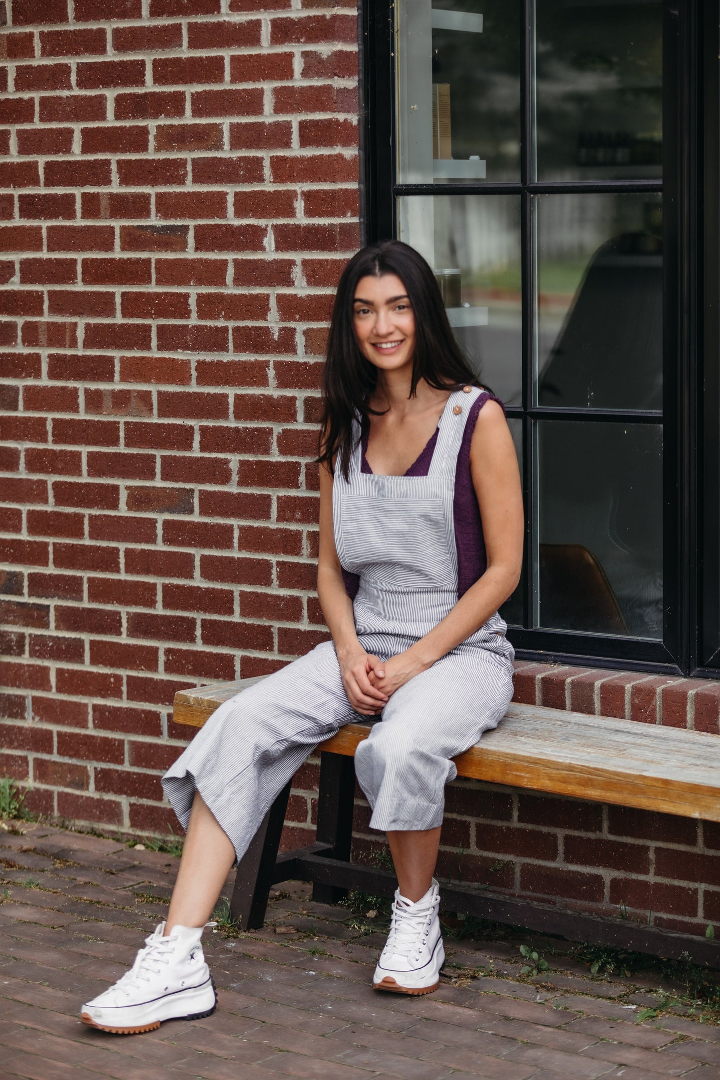 Dilsi Handwoven Cotton Overalls in Blue and White Pin Stripe - Pre-Order 2/30