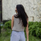 Handwoven Cotton Katie Crop Pants in Blue and White Pin Stripe