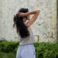 Handwoven Cotton Katie Crop Pants in Blue and White Pin Stripe