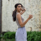 Handwoven Cotton Katie Crop Pants in Blue and White Pin Stripe