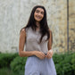 Handwoven Cotton Katie Crop Pants in Blue and White Pin Stripe