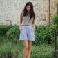 Handwoven Cotton Katie Crop Pants in Blue and White Pin Stripe