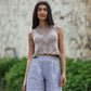 Handwoven Cotton Katie Crop Pants in Blue and White Pin Stripe