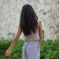 Handwoven Cotton Katie Crop Pants in Blue and White Pin Stripe