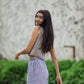 Handwoven Cotton Katie Crop Pants in Blue and White Pin Stripe