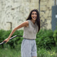 Handwoven Cotton Katie Crop Pants in Blue and White Pin Stripe