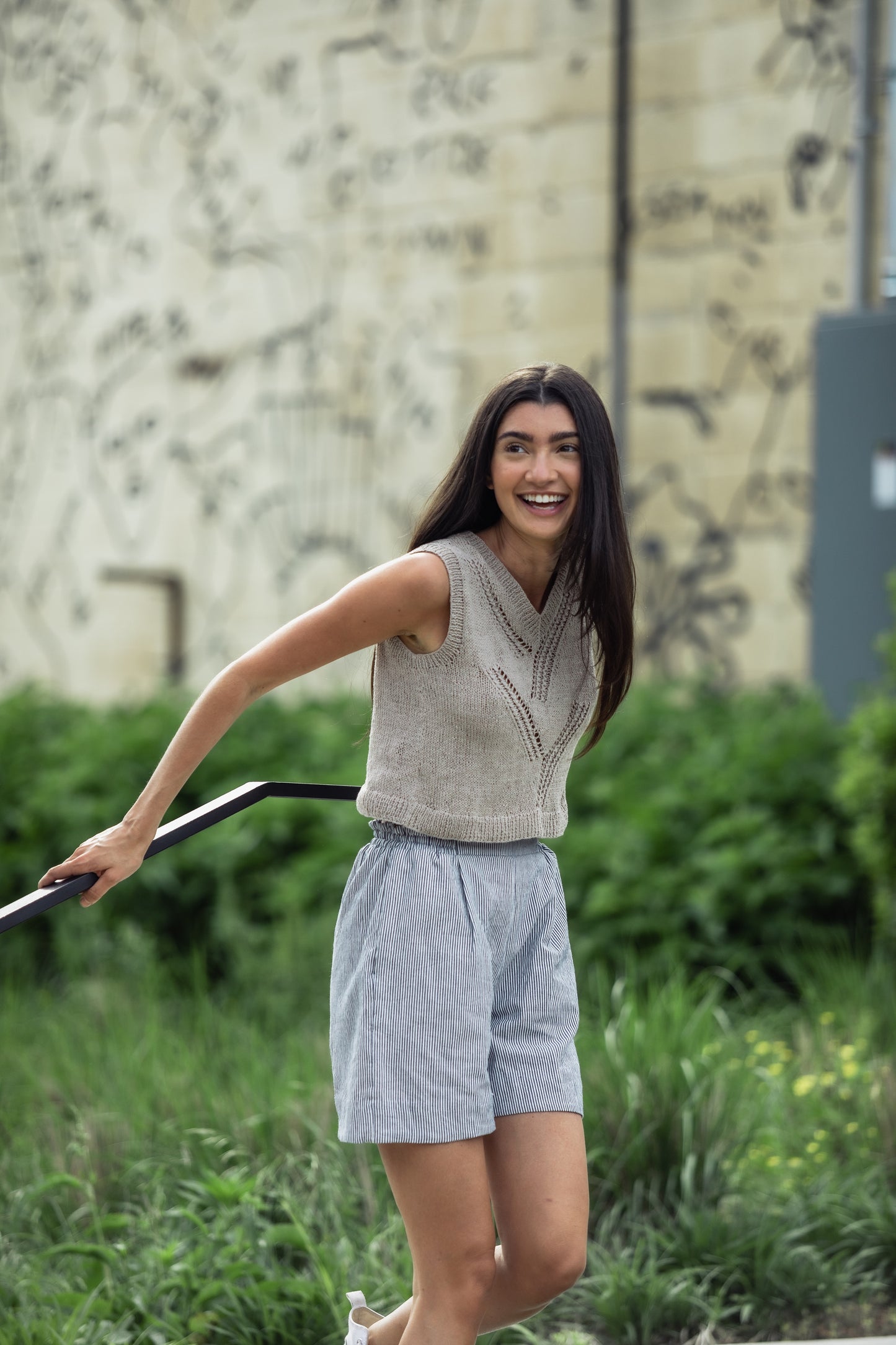 Handwoven Cotton Katie Crop Pants in Blue and White Pin Stripe