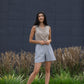 Handwoven Cotton Katie Crop Pants in Blue and White Pin Stripe