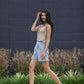 Handwoven Cotton Katie Crop Pants in Blue and White Pin Stripe