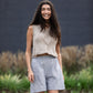 Handwoven Cotton Katie Crop Pants in Blue and White Pin Stripe
