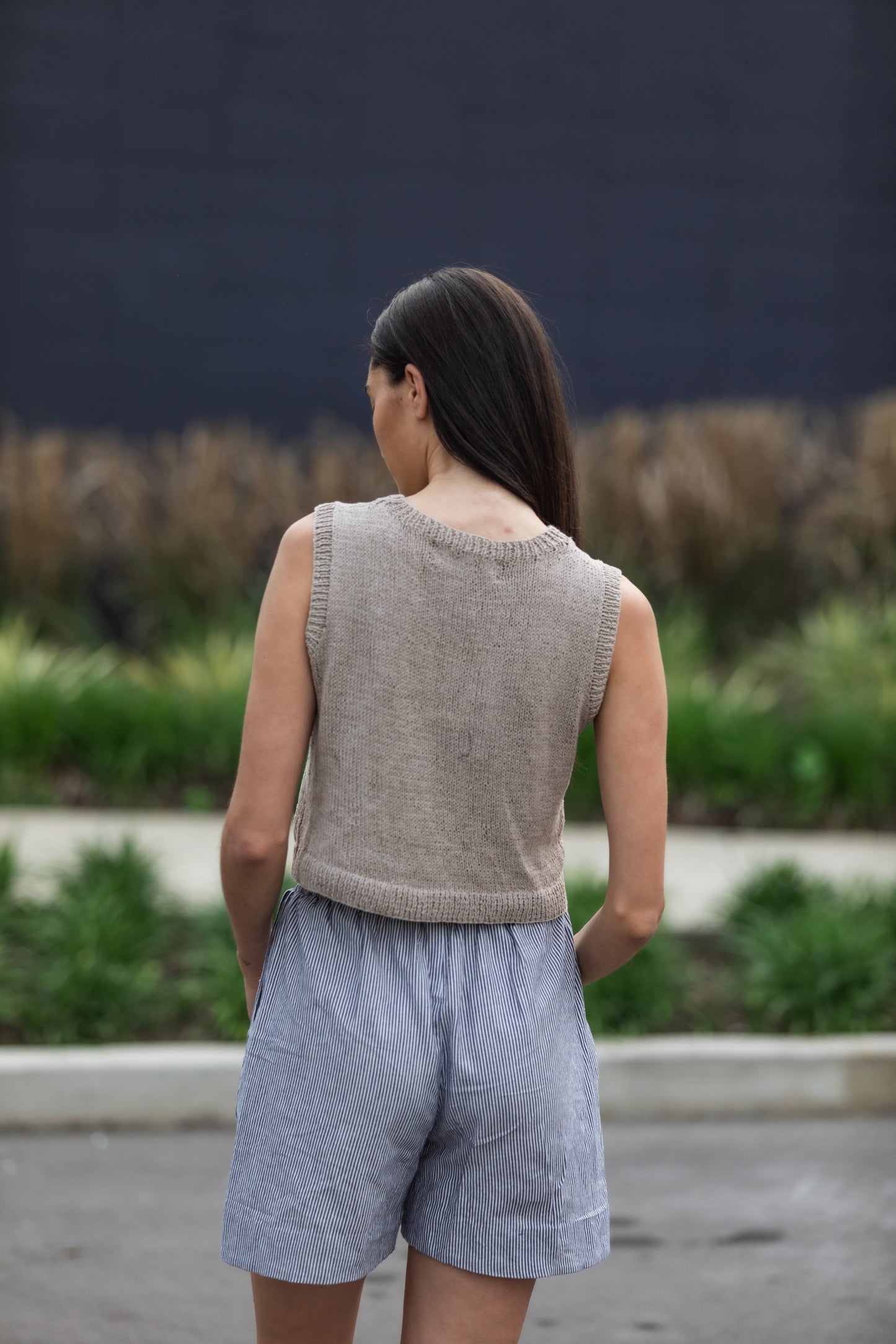 Handwoven Cotton Katie Crop Pants in Blue and White Pin Stripe