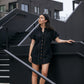 Paige Handwoven Cotton Relaxed Shirt Dress in Black Made to Order