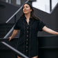 Paige Handwoven Cotton Relaxed Shirt Dress in Black Made to Order