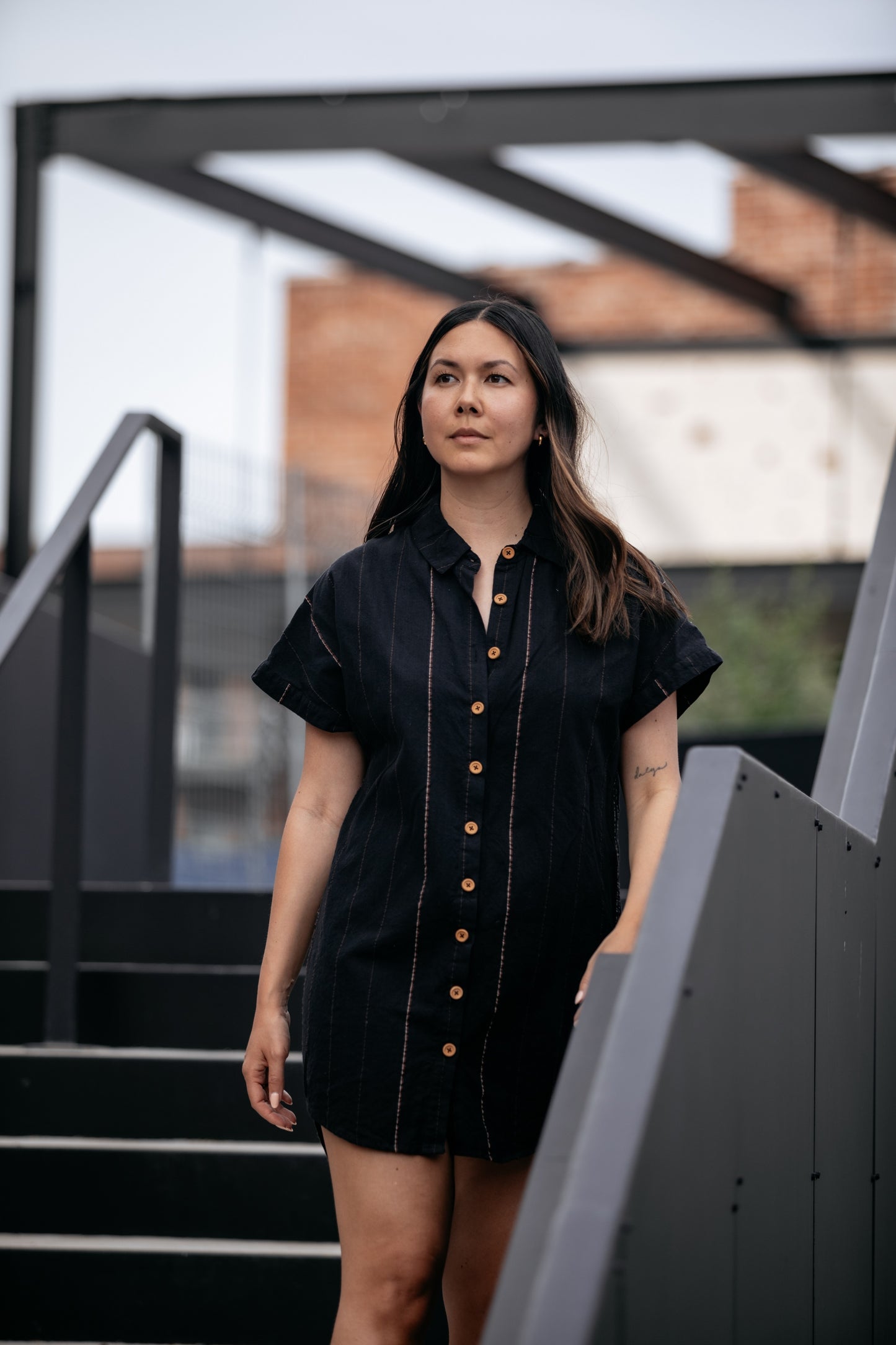 Paige Handwoven Cotton Relaxed Shirt Dress in Black - Pre-Order 2/30