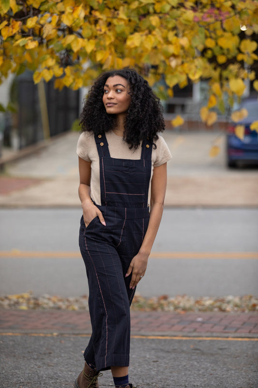 Dilsi Handwoven Cotton Overalls in Black Made to Order