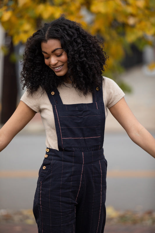 Dilsi Handwoven Cotton Overalls in Black Made to Order