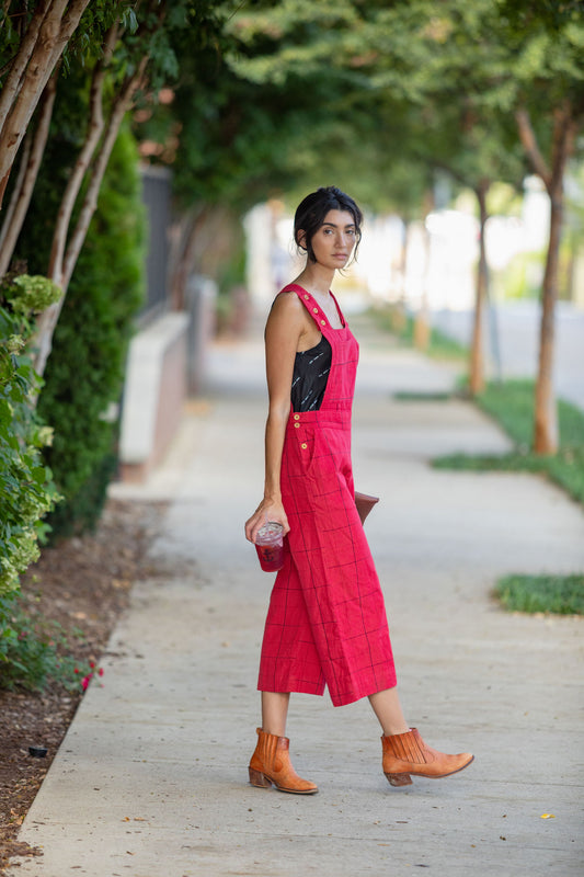 Dilsi Handwoven Cotton Overalls in Red Made to Order