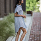 Paige Handwoven Cotton Relaxed Shirt Dress in Mauve and Dust Stripe Made to Order