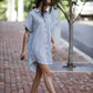 Paige Handwoven Cotton Relaxed Shirt Dress in Mauve and Dust Stripe Made to Order