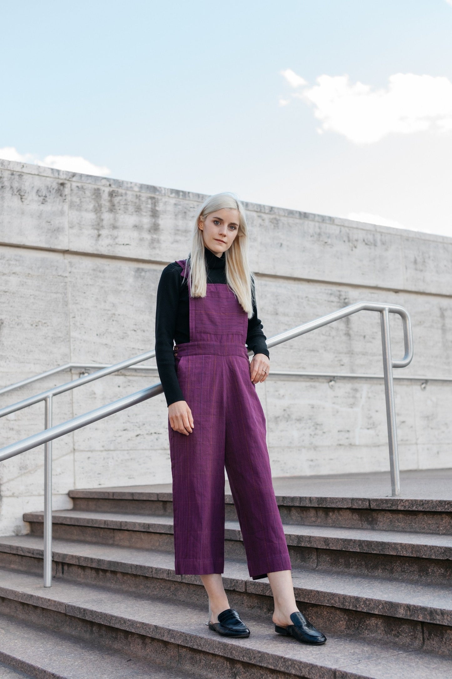 Dilsi Handwoven Cotton Overalls in Mauve and Dust Stripe Made to Order