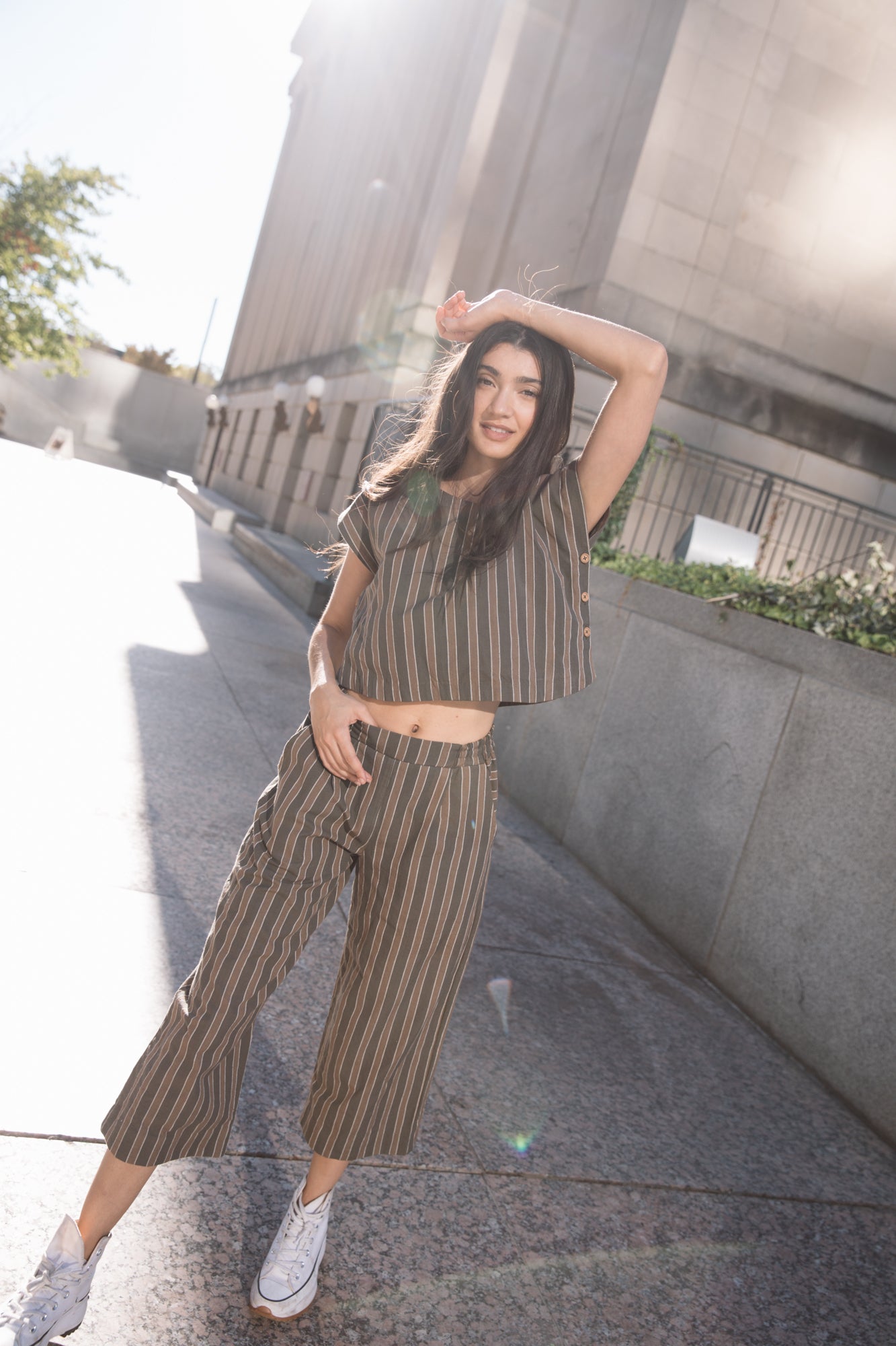 Handwoven Cotton Pants in Brown Stripe