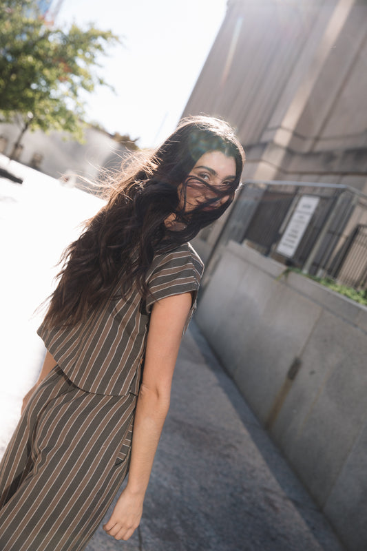 Handwoven Cotton Pants in Brown Stripe Made to Order