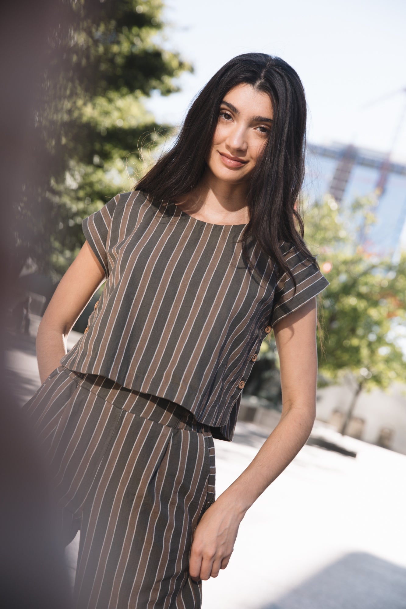 Handwoven Cotton Pants in Brown Stripe