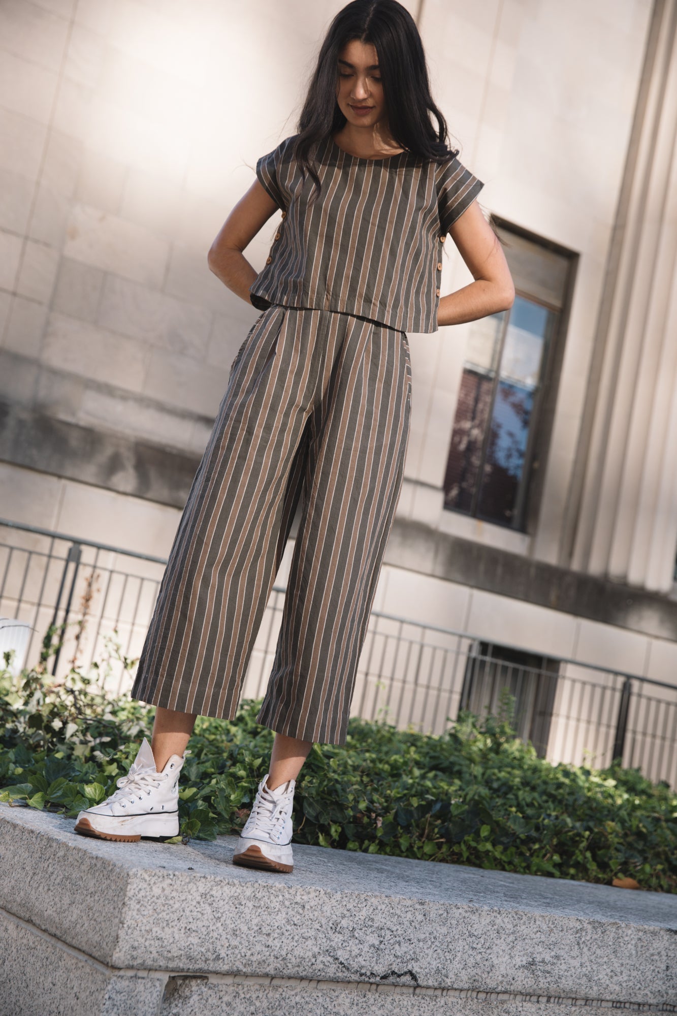 Katie Handwoven Cotton Set in Beige and Beige Stripe