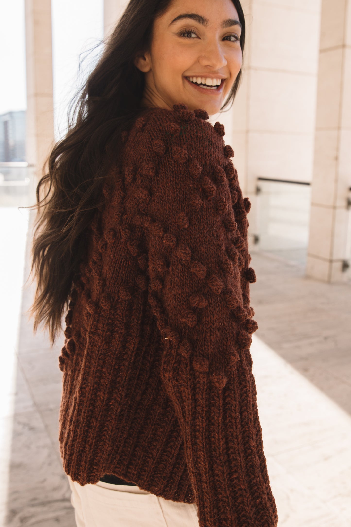 Hand Knit Nepali Wool Jill Sweater in Rust Red - Pre-Order 1/30