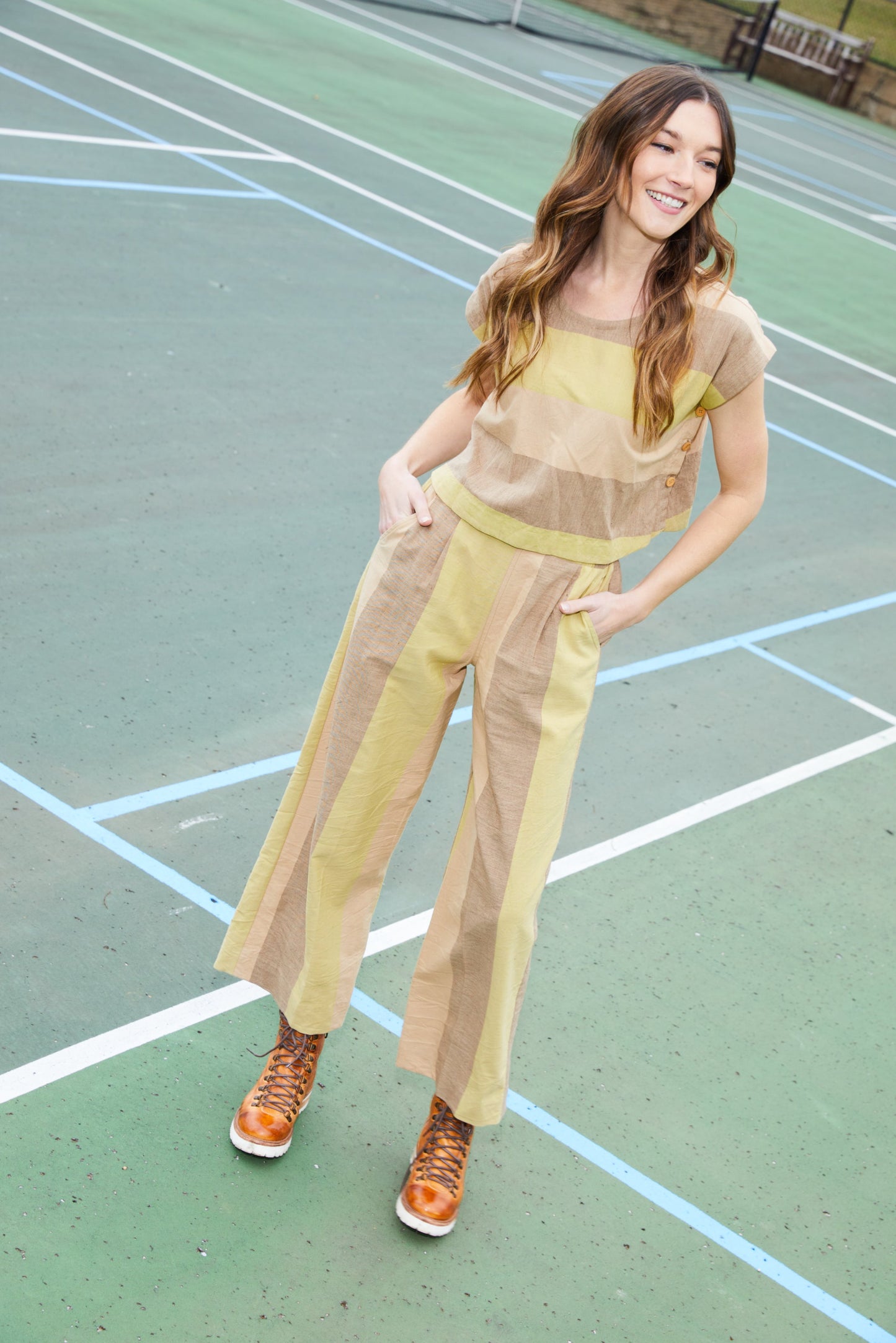 Katie Handwoven Cotton Set in Beige and Beige Stripe